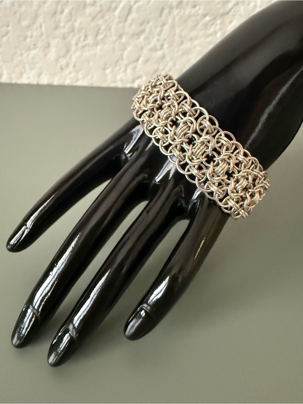 handmade Sterling silver 925 chainmaille cuff bracelet heavy artisan jewelry 8”